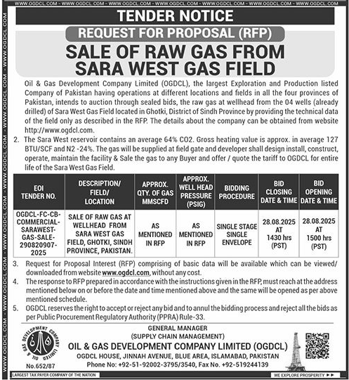 Oil & Gas Development Company Limited Islamabad Tender Notice-1